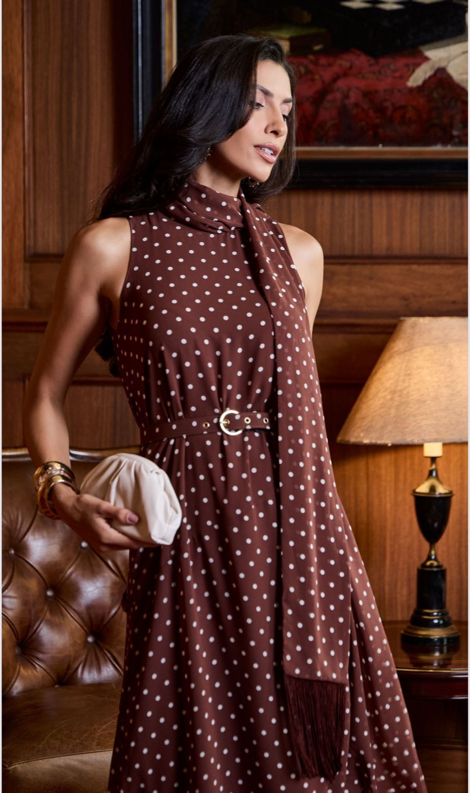 VESTIDO LUZIA FAZZOLLI POA MARROM DETALHE FRANJA