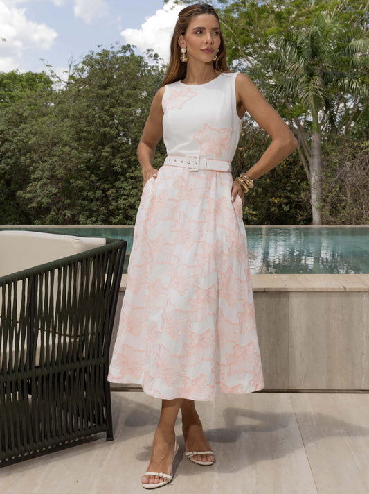 VESTIDO LUZIA FAZZOLLI LINHO BORDADO ROSA CLARO