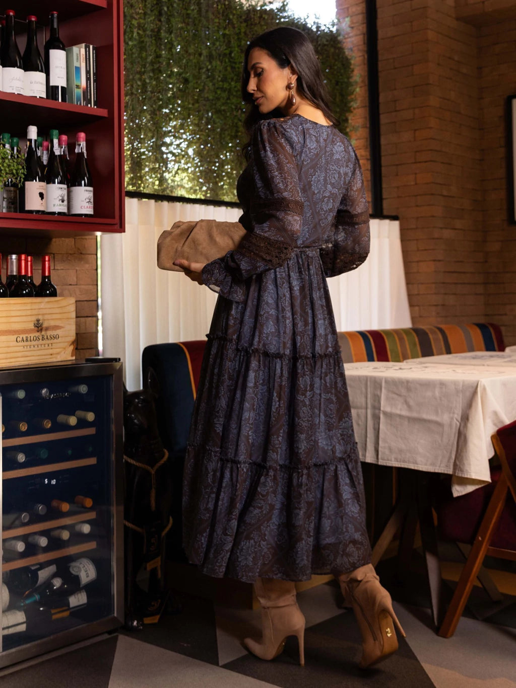 VESTIDO LUZIA FAZZOLLI CHIFFON C CINTO ESTAMPADO