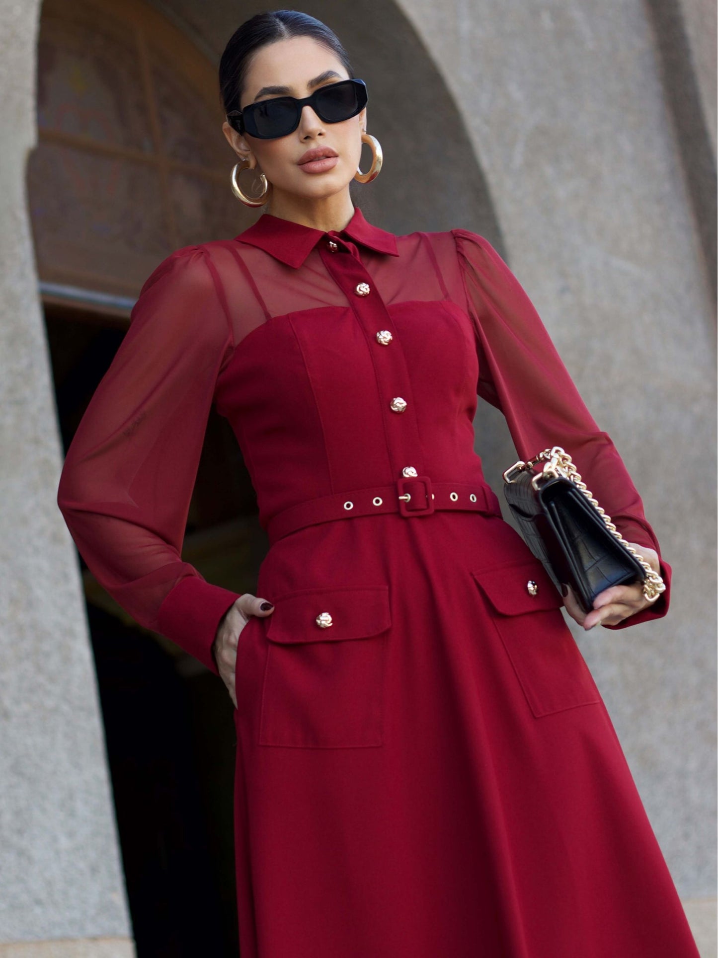 Vestido Luzia Fazzolli Tule Vinho