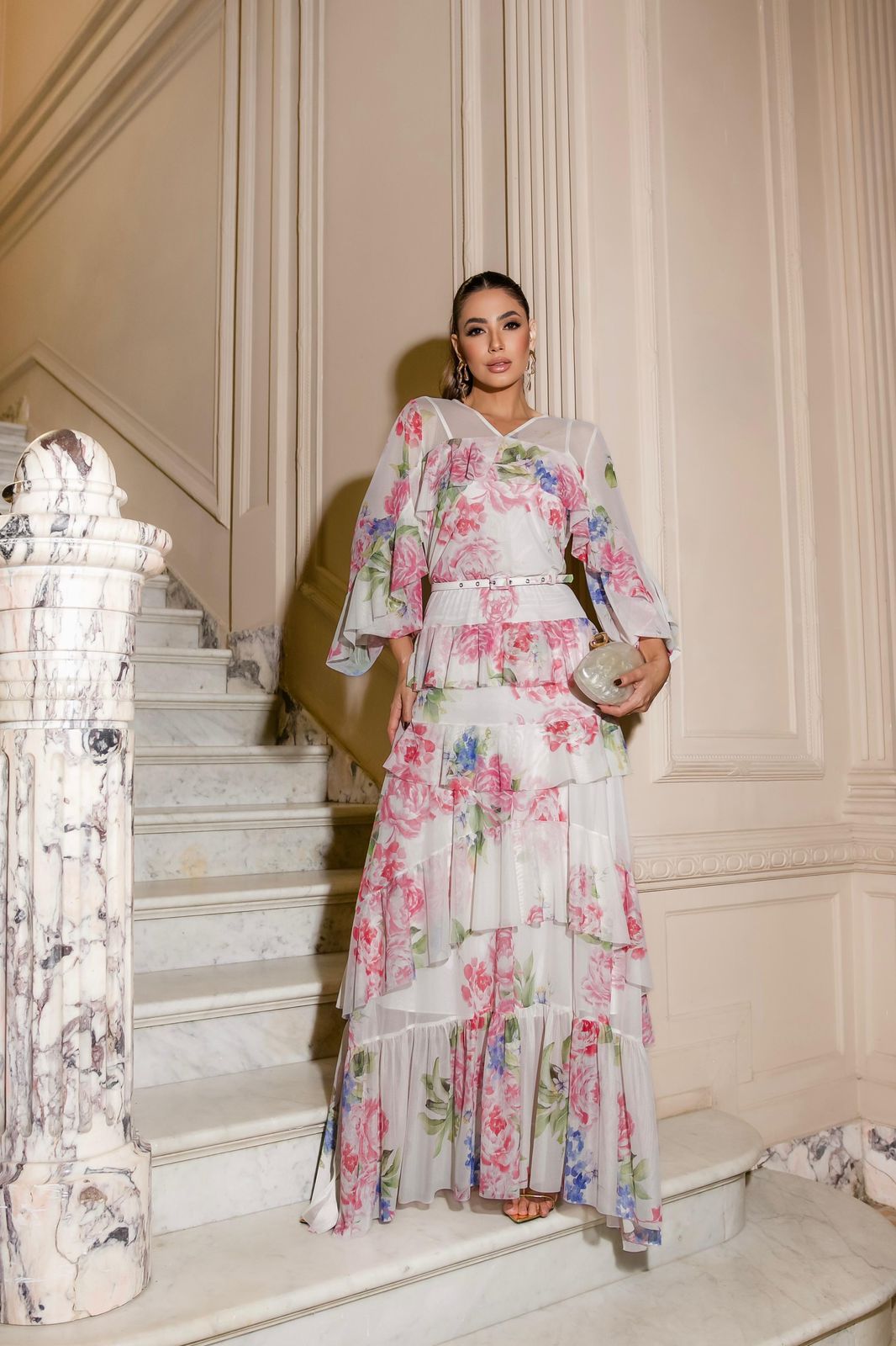 Vestido Luzia Fazzolli Tule Estampado Floral