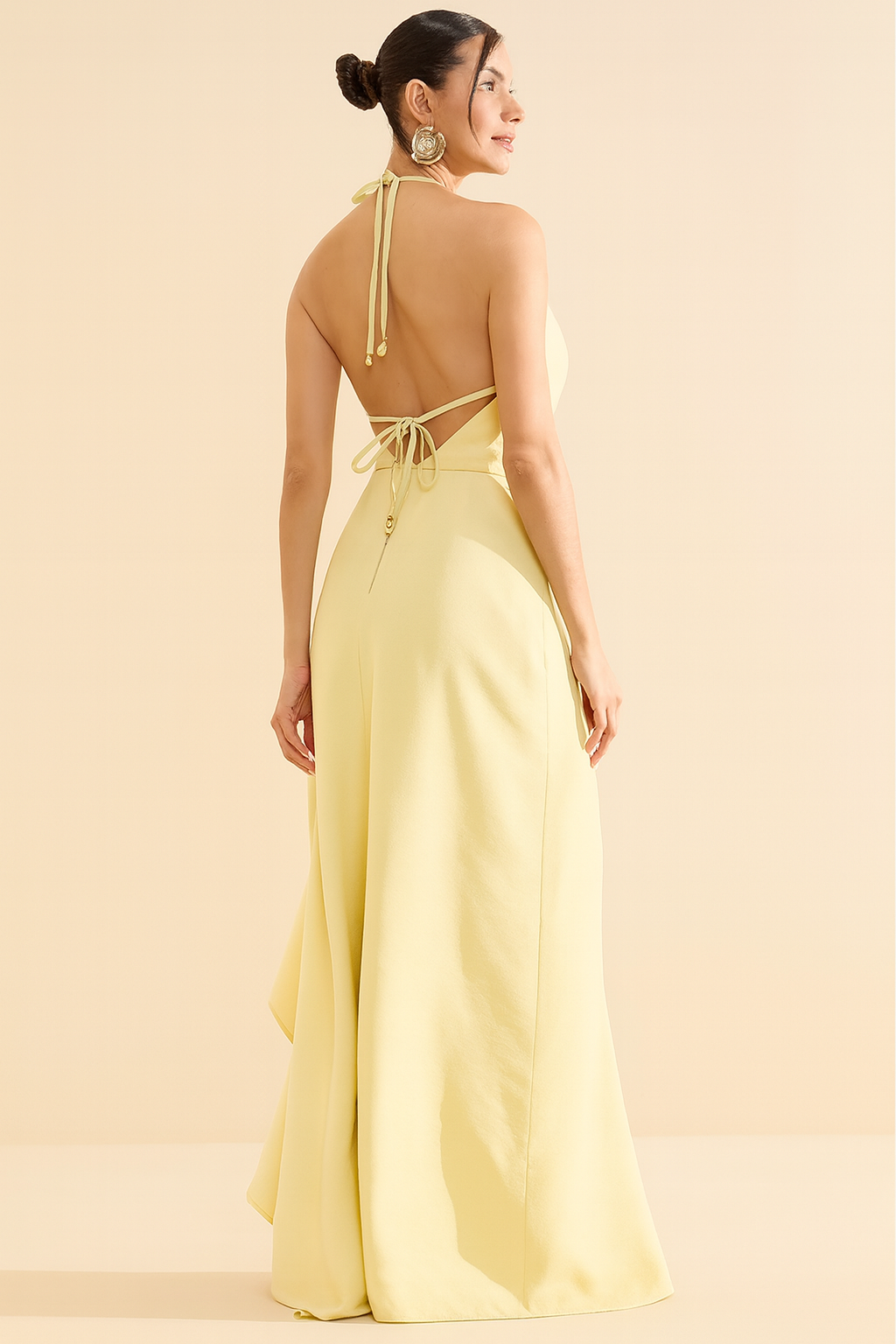 VESTIDO LULEG LONGO COM BABADO AMARELO