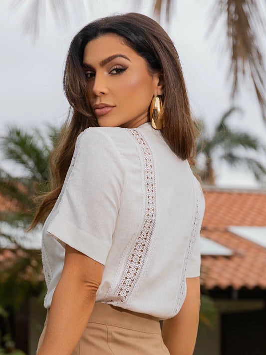 Blusa luzia fazzolli off linho c/ entremeio