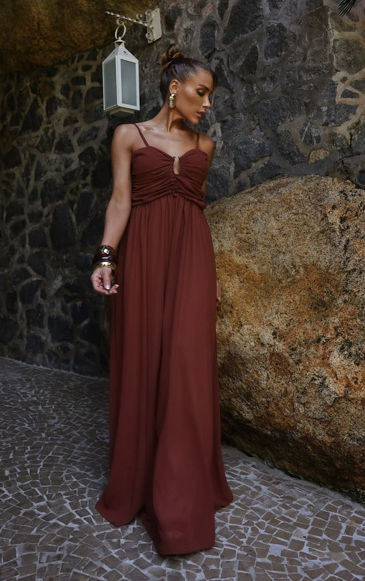 Vestido duplo sentido dominique marrom