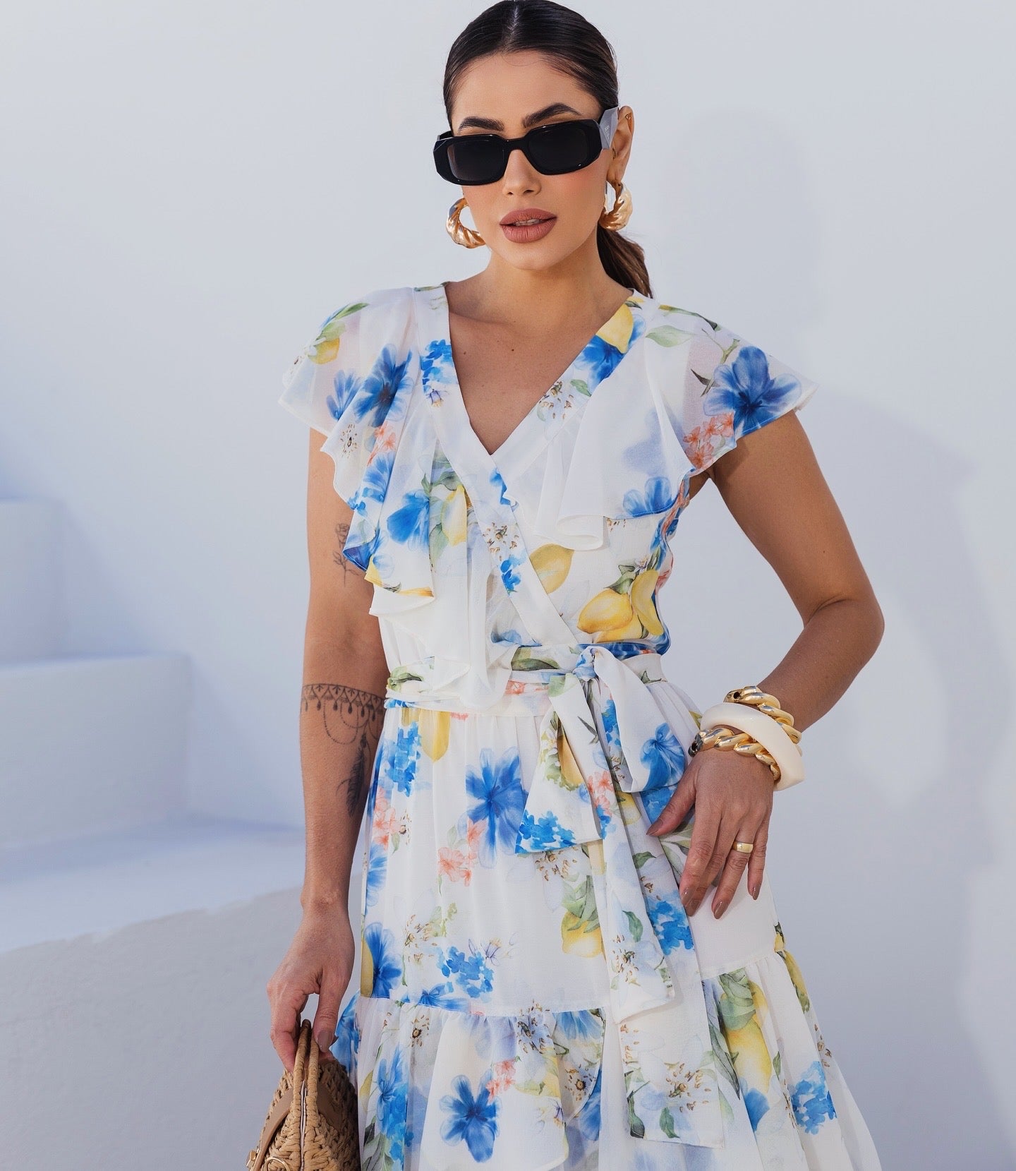 VESTIDO LUZIA FAZZOLLI CHIFFON ESTAMPADO LIMÃO