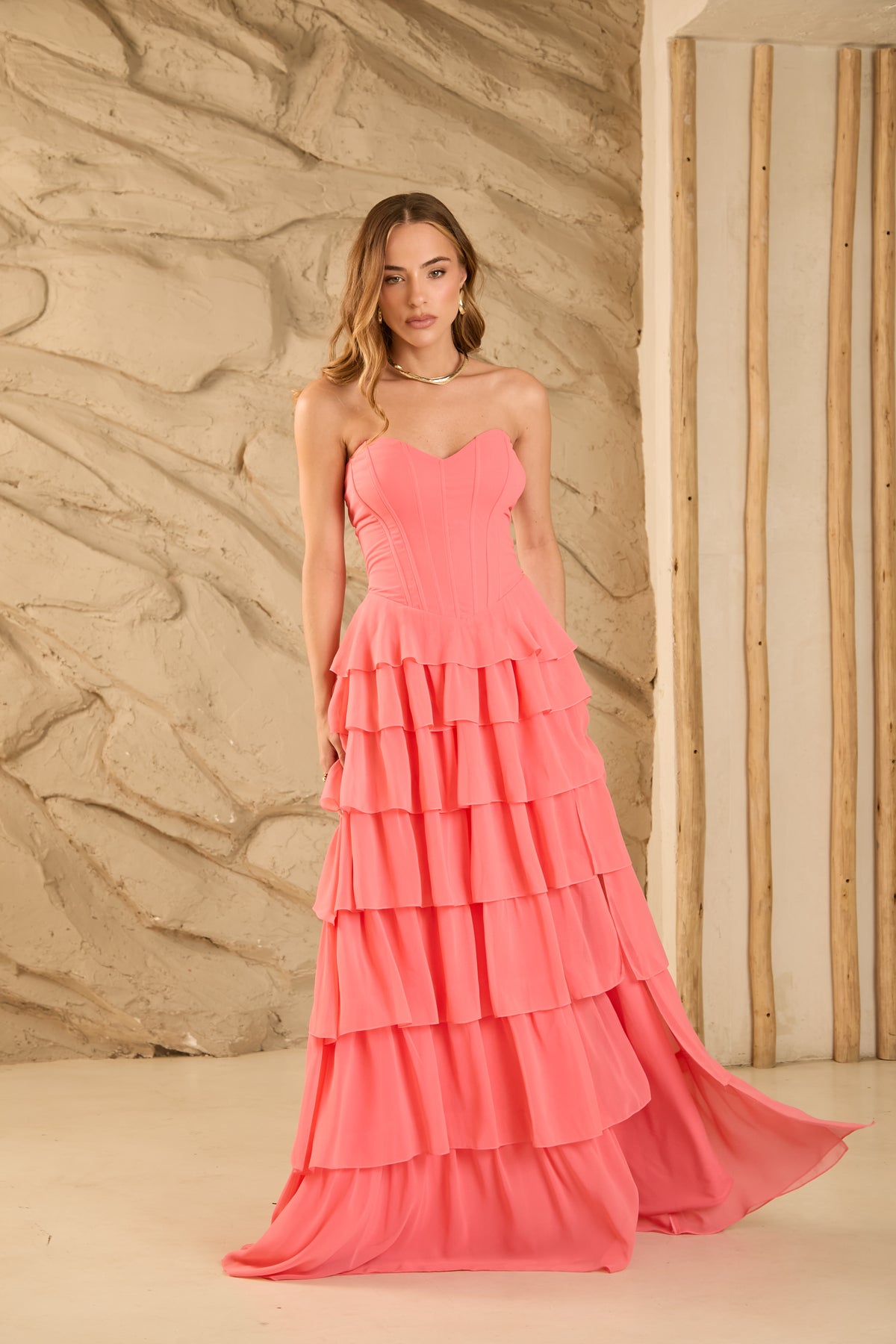 VESTIDO AMICCI LONGO CORSET E BABADOS