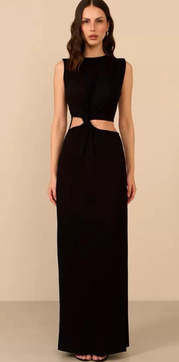 Vestido preto malha canelada vava