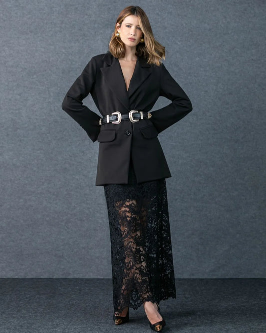 Cinto Anne Fernandes Preto Fivela Dupla