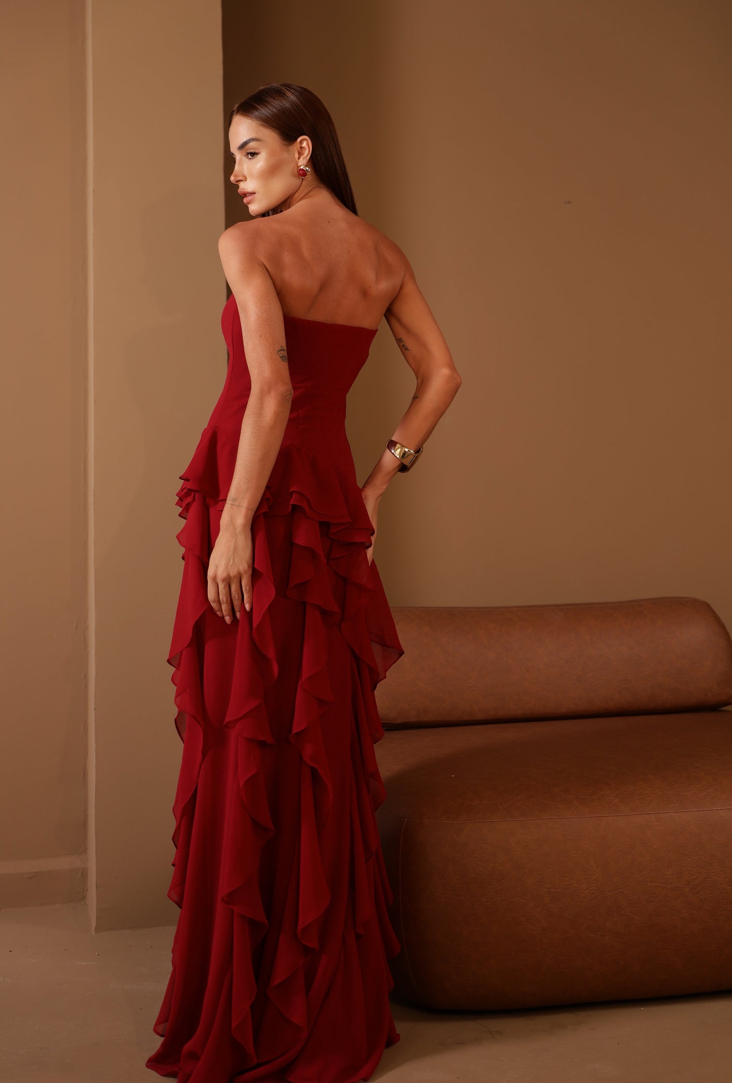 VESTIDO AMICCI LONGO AURUM MARSALA