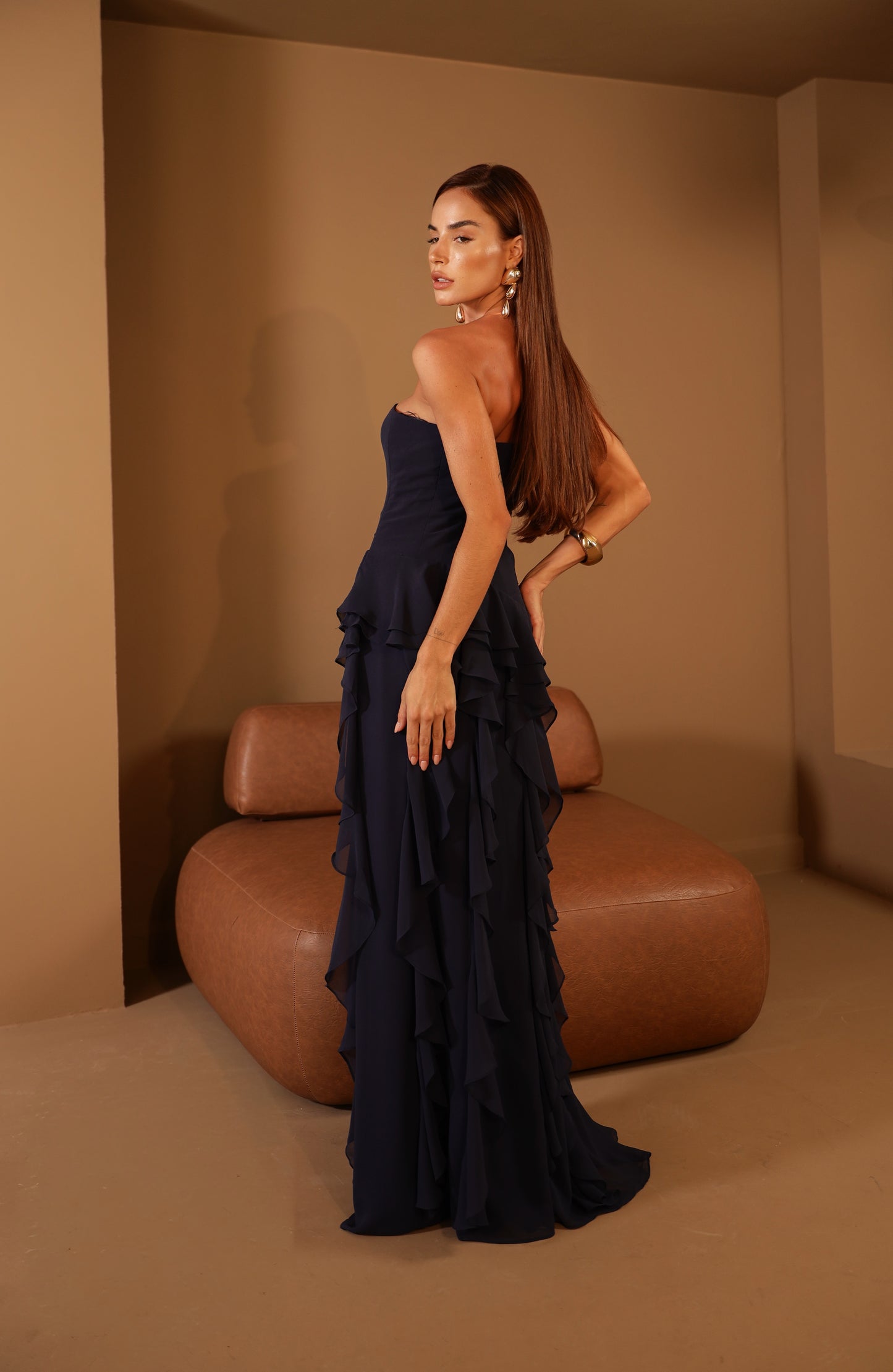 VESTIDO AMICCI LONGO AURUM AZUL MARINHO