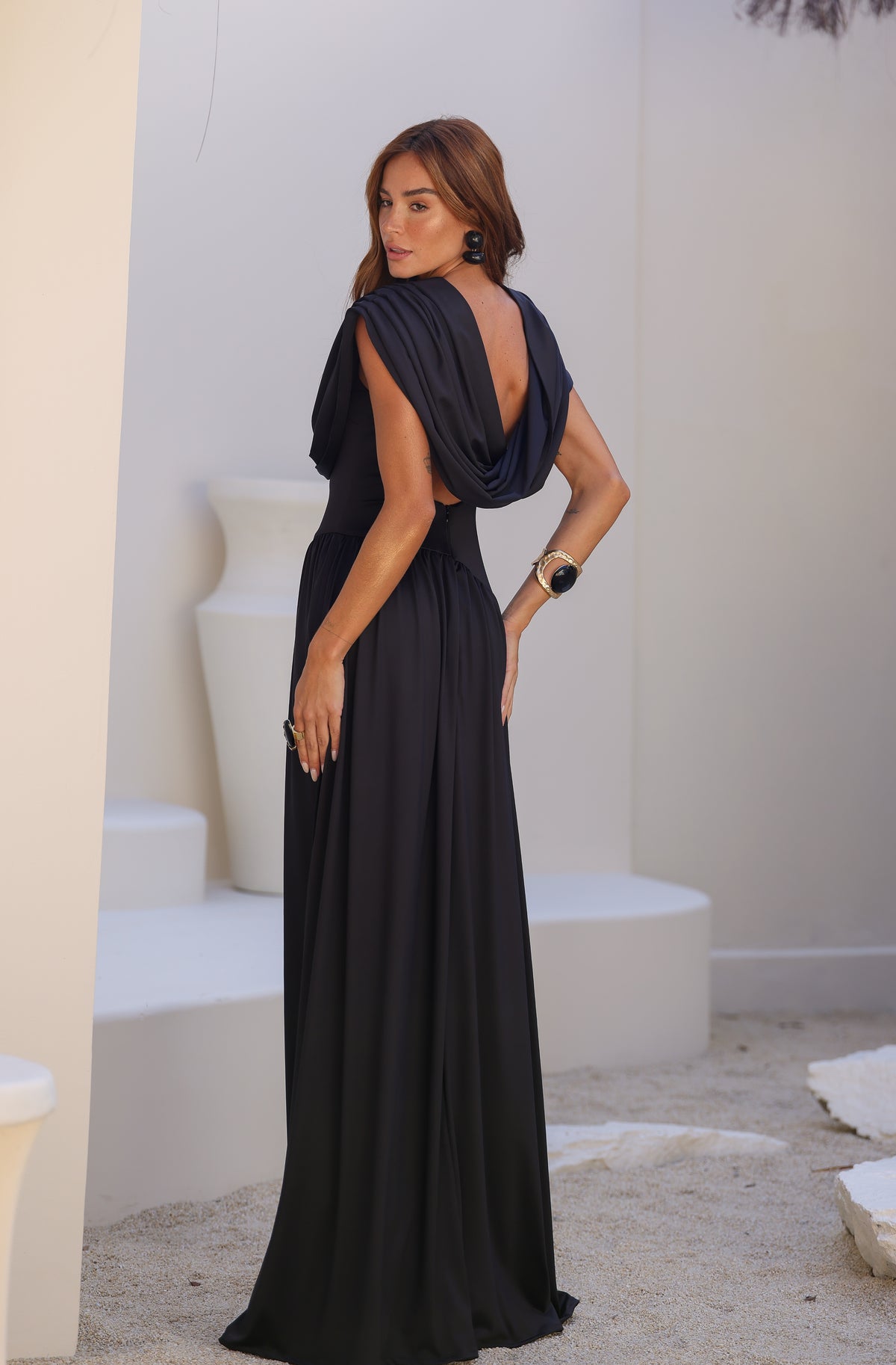 VESTIDO AMICCI LONGO DECOTE COSTAS C ECHARPE