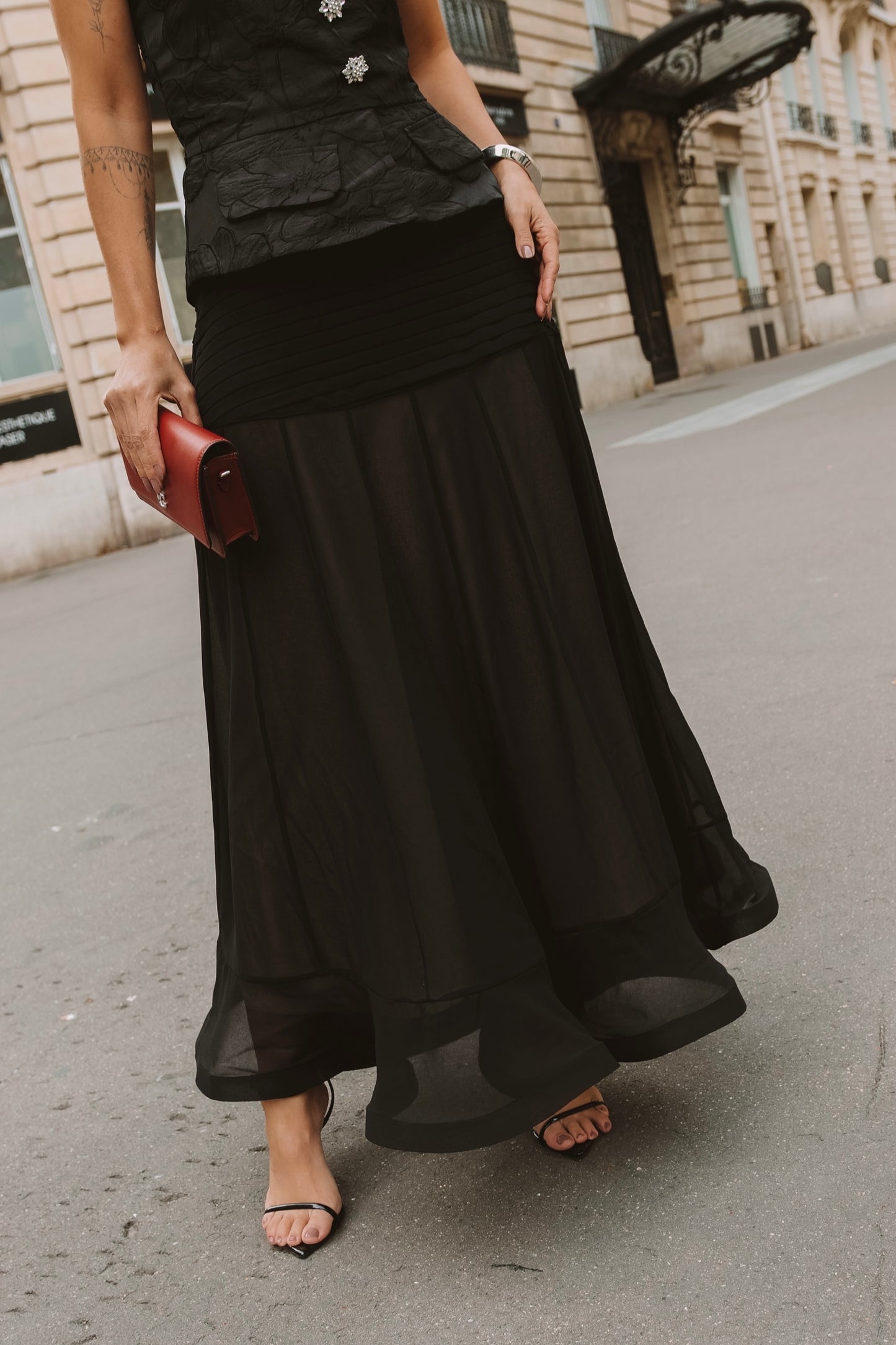 Saia luzia fazzolli chiffon longa d plissado