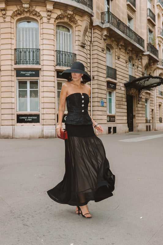 Saia luzia fazzolli chiffon longa d plissado