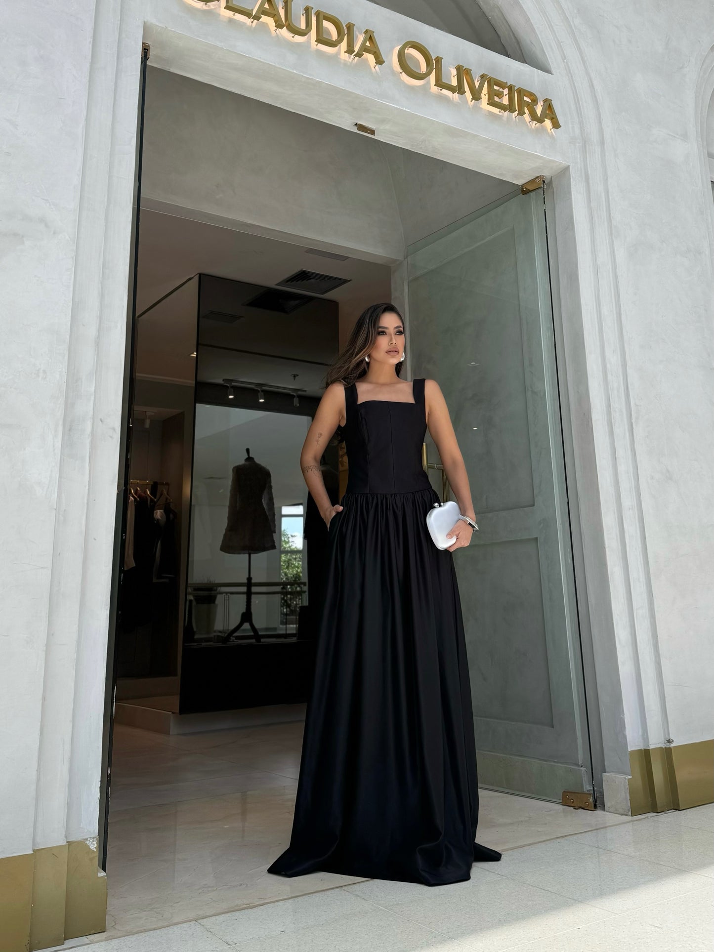 Vestido Lalibela Rosana Tafeta Preto