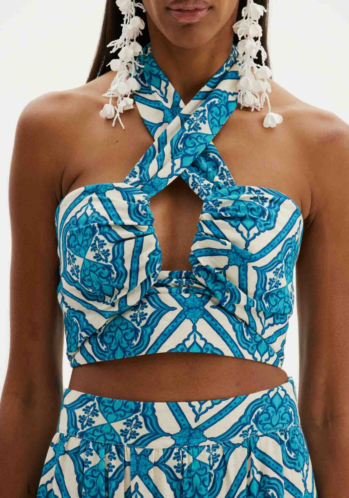 Top Amarante Cropped Estampado Azul