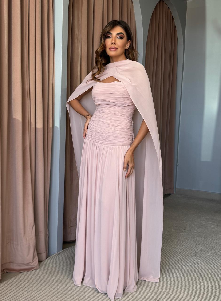Vestido amissima longo lana rosa