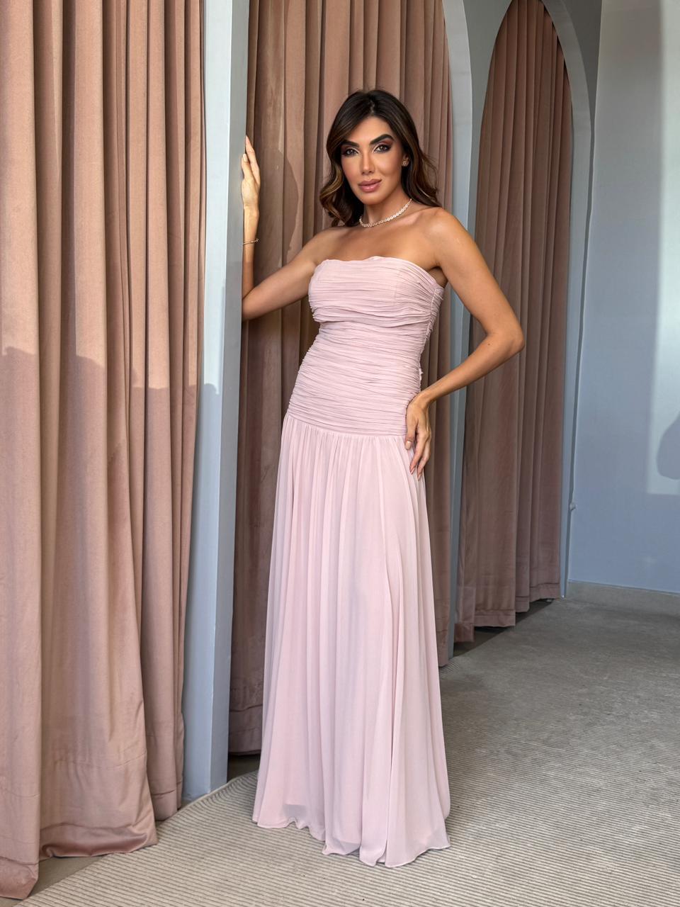 Vestido amissima longo lana rosa