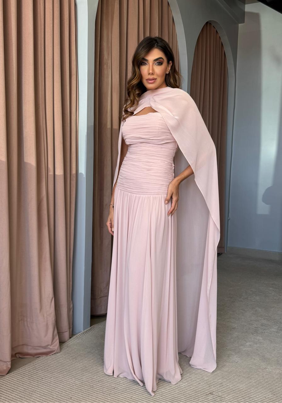 Vestido amissima longo lana rosa