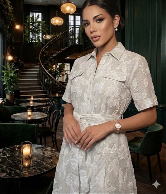 VESTIDO LUZIA FAZZOLLI VOIL BORDADO LISTRA VERDE