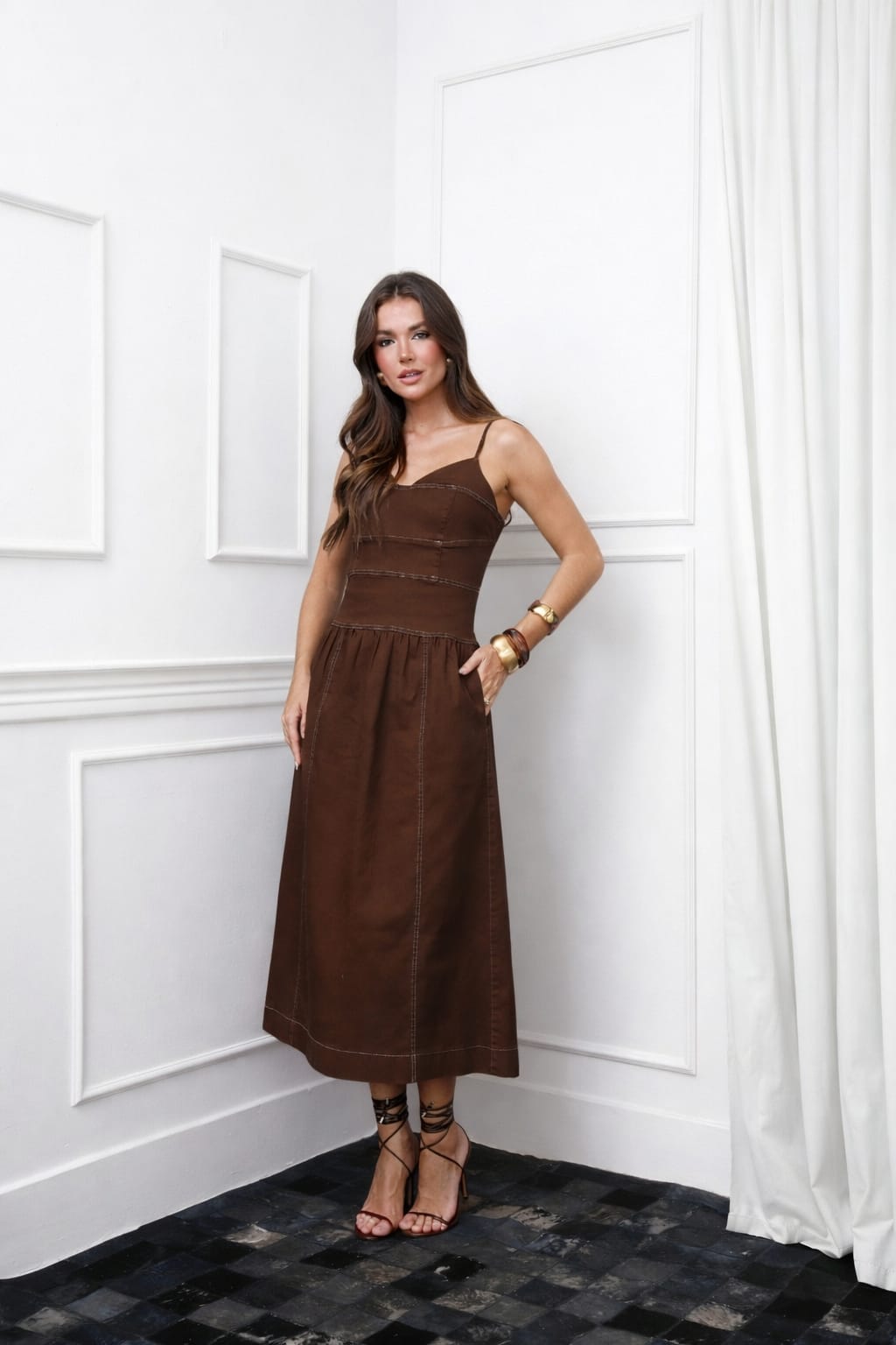 VESTIDO ANAMÊS JOSIANE MARROM