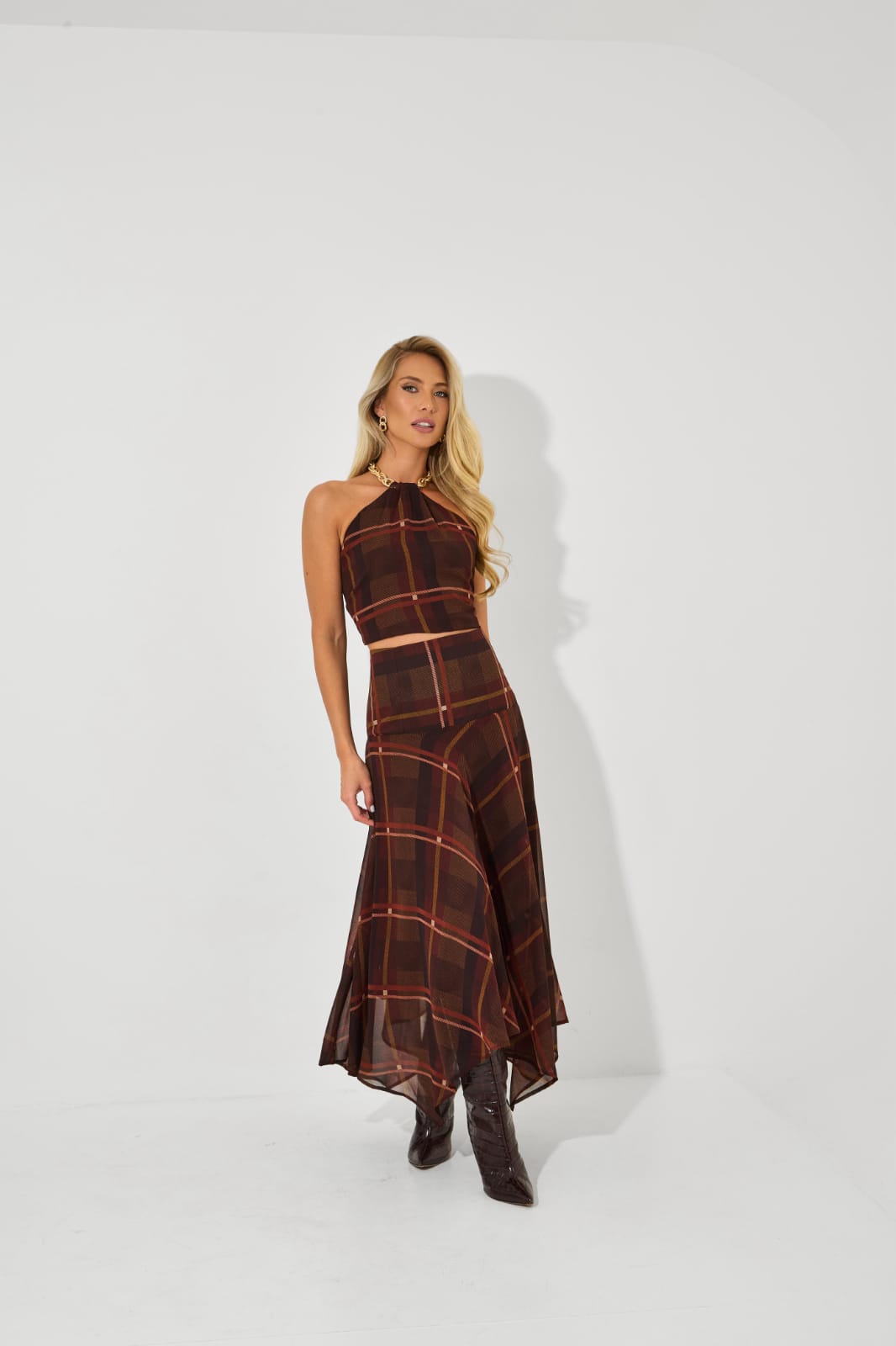 CONJUNTO LILY BELLE XADREZ MARROM