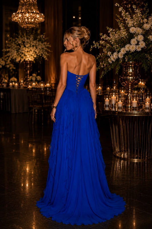 VESTIDO SRBRAND LONGO TRANÇADO COSTAS AZUL