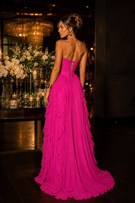 VESTIDO SRBRAND LONGO TRANÇADO COSTAS FUCSIA