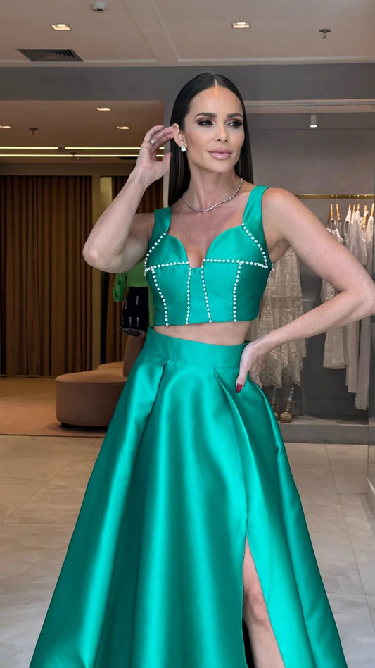 Conjunto M.Rodarte Cropped E Saia Recortes