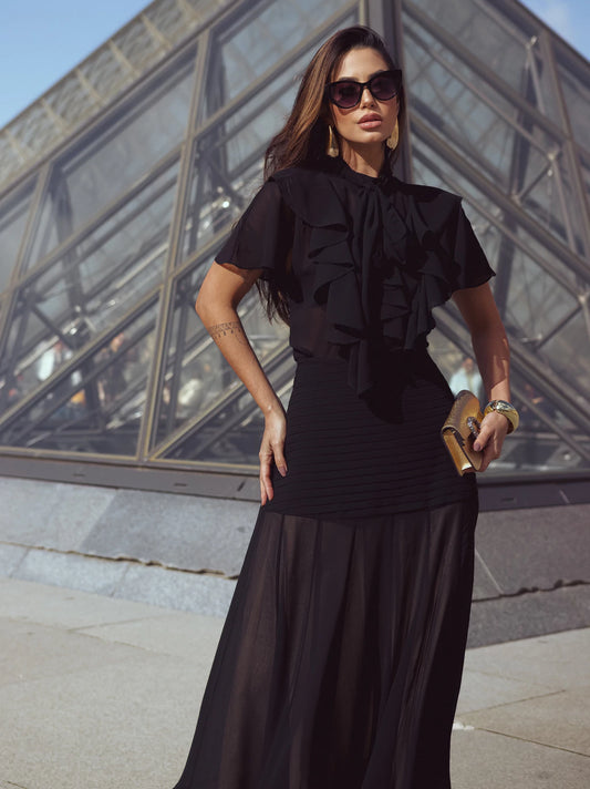 Blusa luzia fazzolli chiffon gola laço