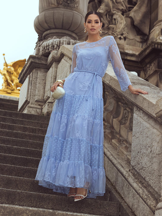 Vestido luzia fazzolli tule compose azul claro