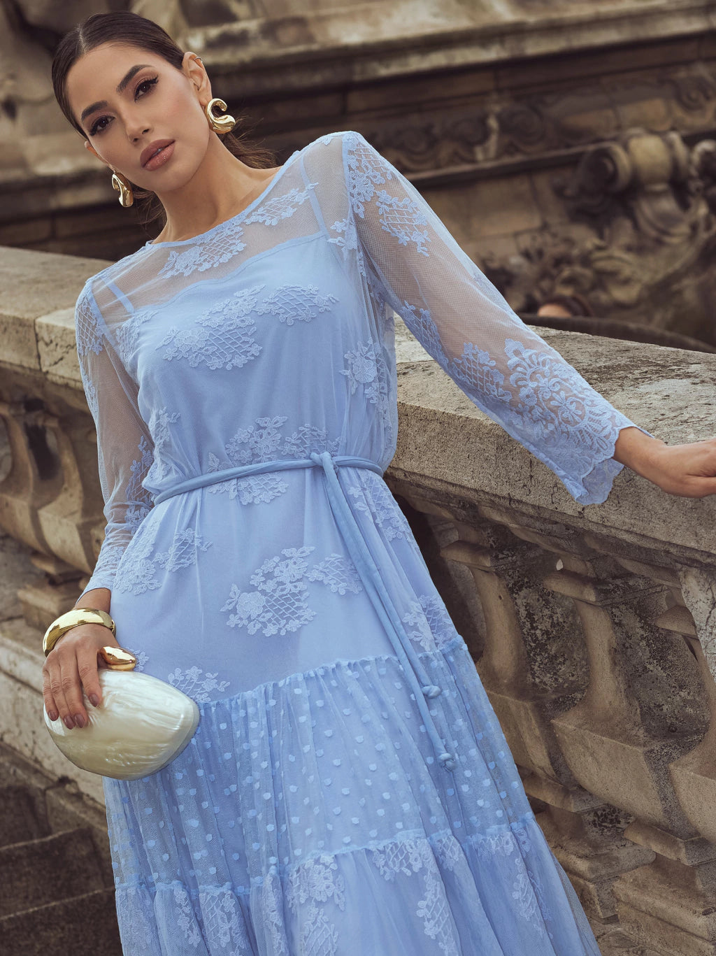 Vestido luzia fazzolli tule compose azul claro