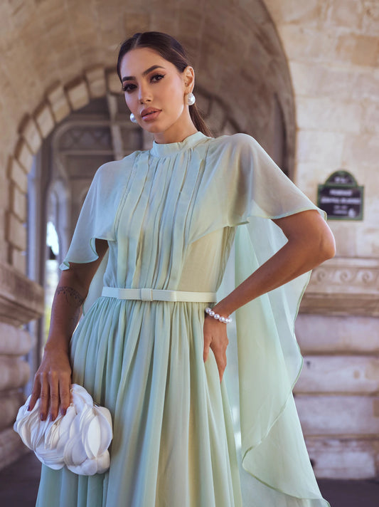 Vestido luzia fazzolli chiffon capa longo verde claro
