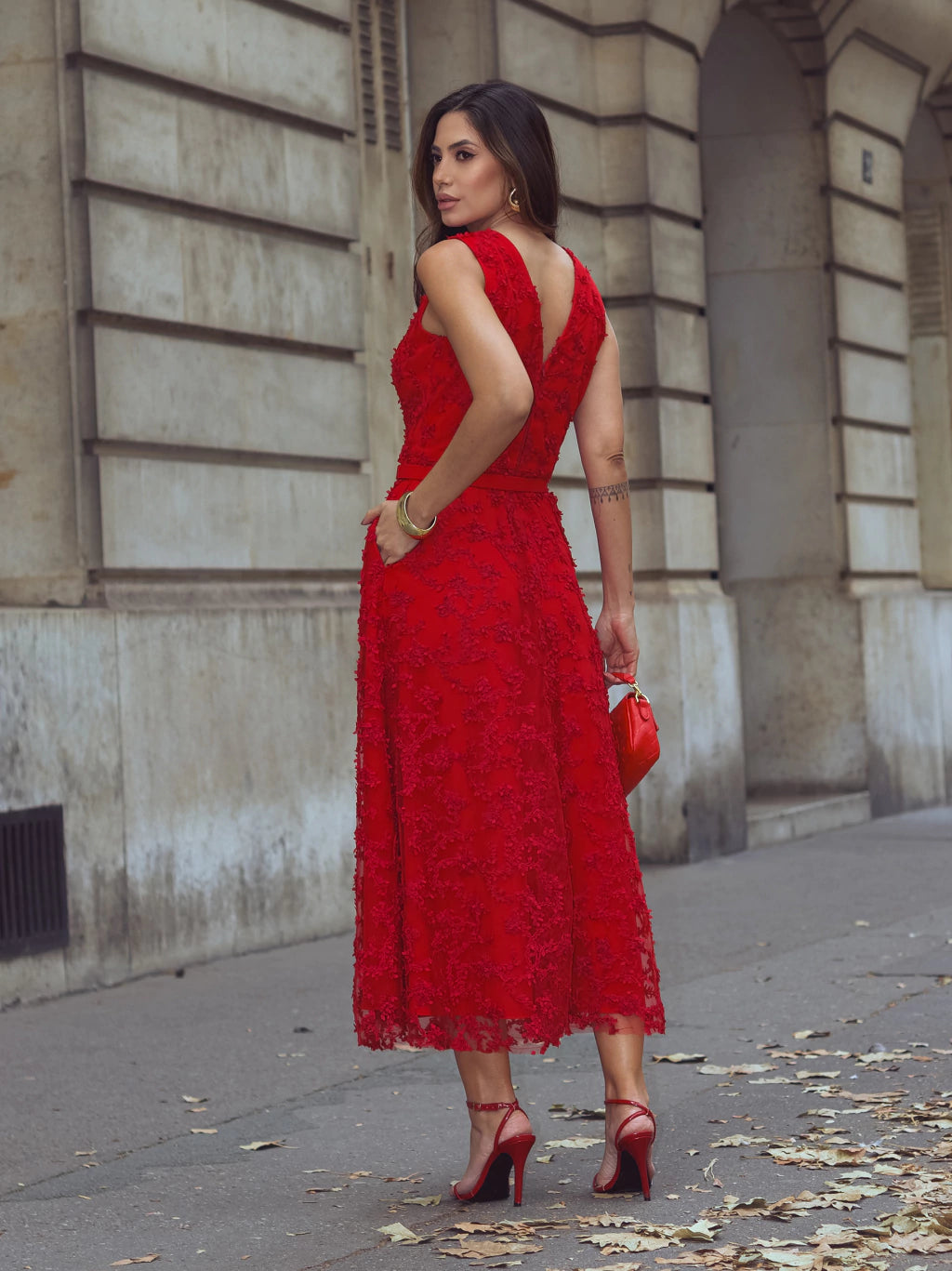 Vestido luzia fazzolli tule bordado e alfaiataria verm