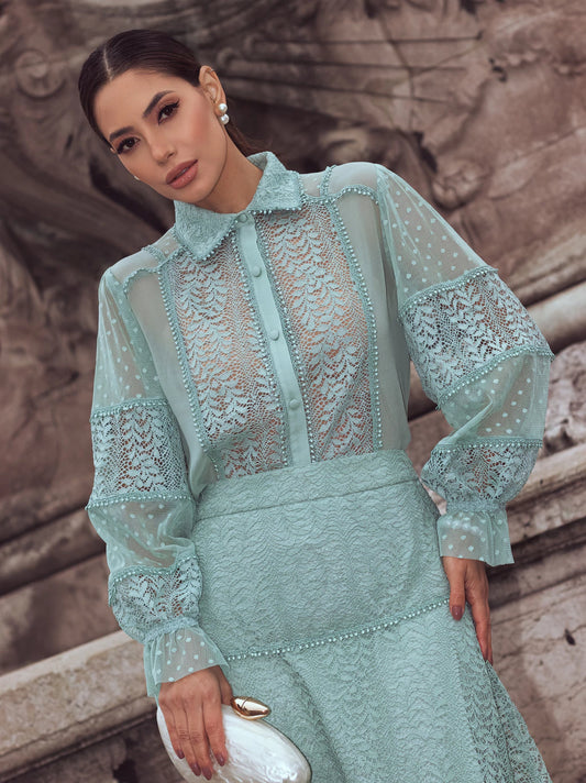 Conjunto luzia fazzolli renda det. Chifon e tule verde