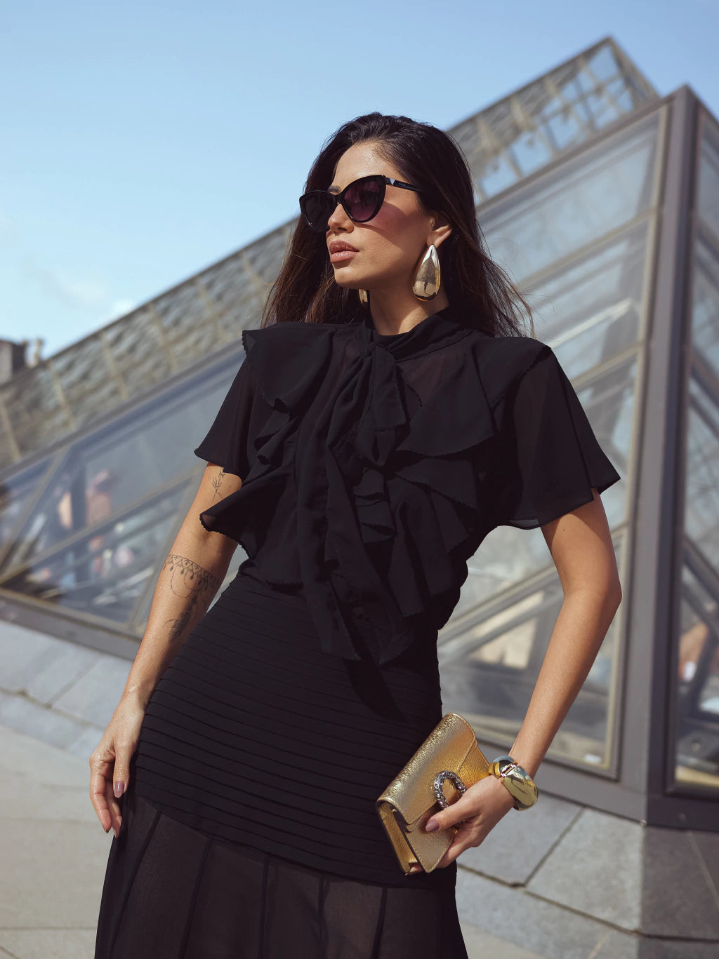 Blusa luzia fazzolli chiffon gola laço