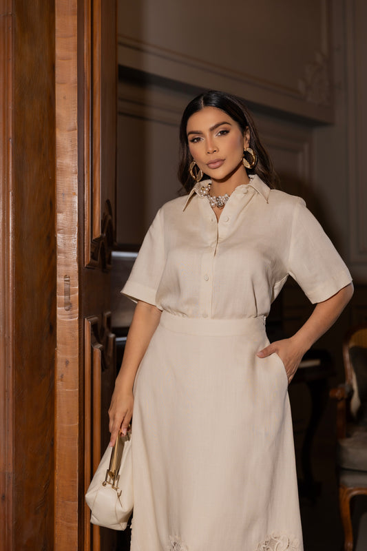 CONJUNTO LUZIA FAZZOLLI APLIQUE VAZADO BEGE CLARO