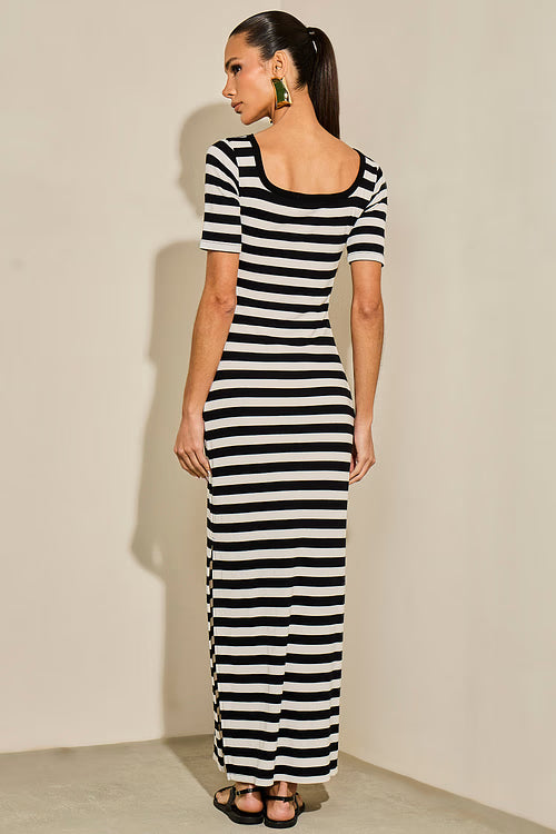 VESTIDO LULEG LONGO CANELADO LISTRADO
