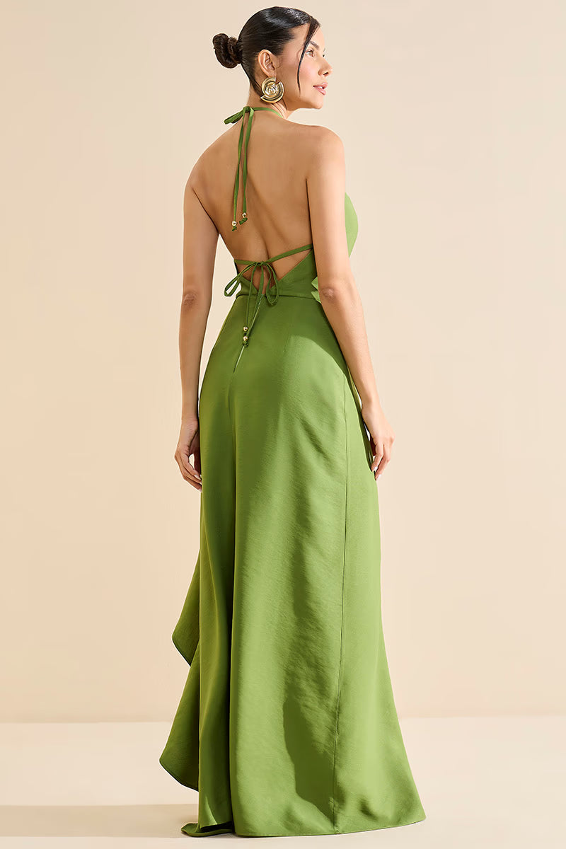 VESTIDO LULEG LONGO COM BABADO VERDE