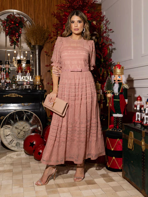 VESTIDO LUZIA FAZZOLLI TULE C CINTO LAÇO ROSE