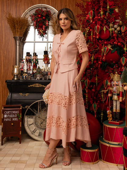 CONJUNTO LUZIA FAZZOLLI LINHO COM RENDA ROSE
