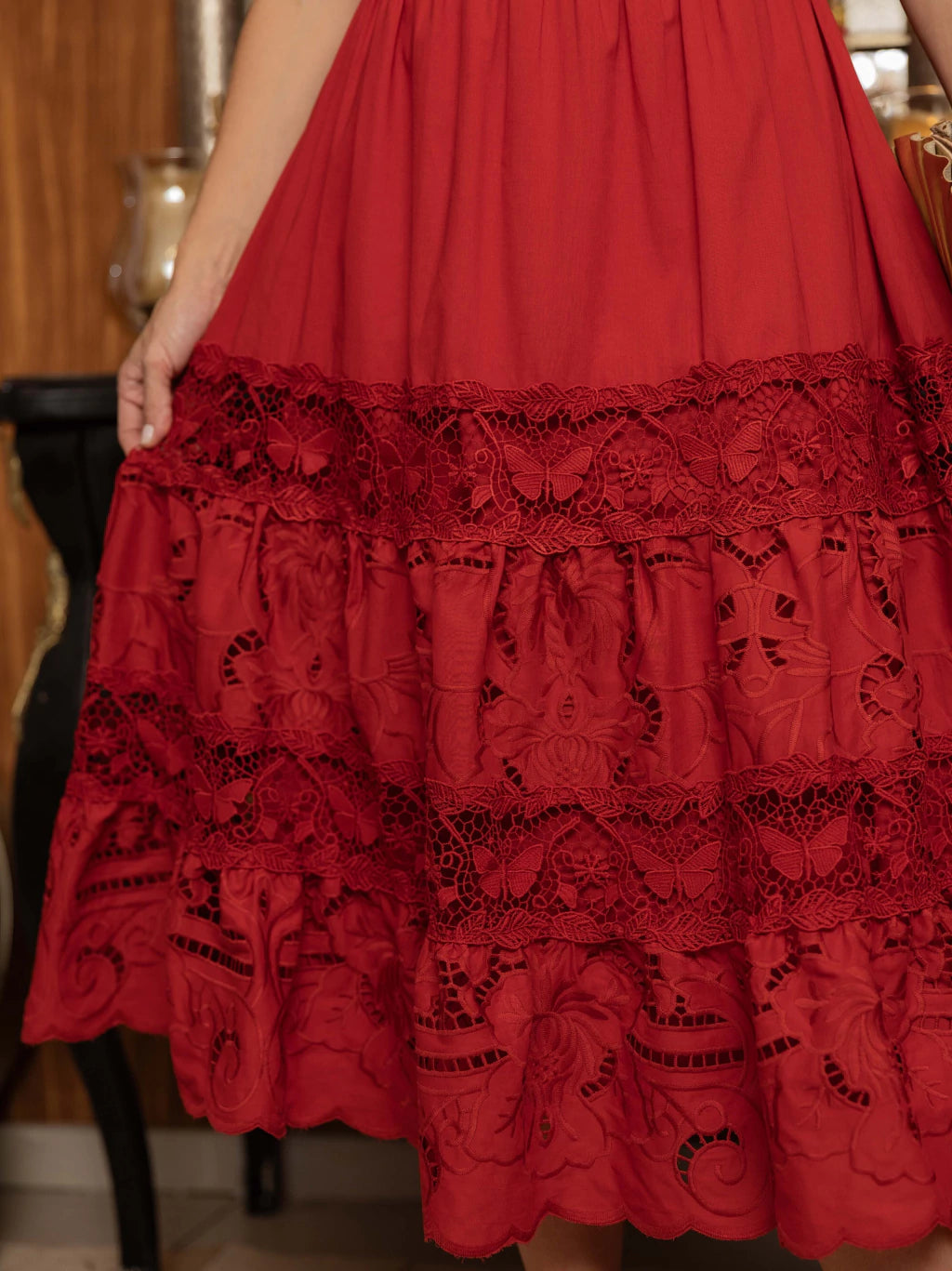 VESTIDO LUZIA FAZZOLLI LAISE C ENTREMEIO VERMELHO