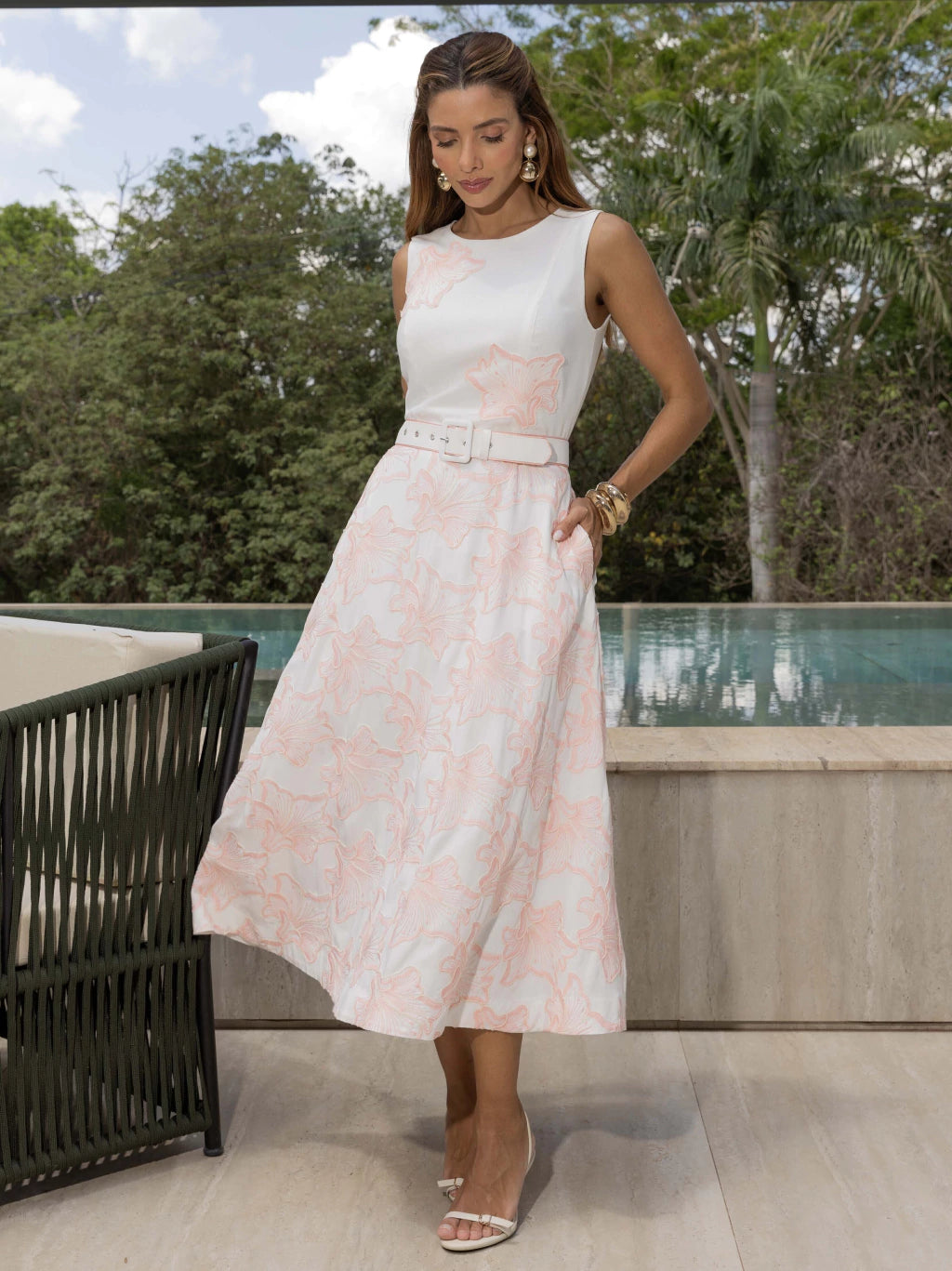 VESTIDO LUZIA FAZZOLLI LINHO BORDADO ROSA CLARO