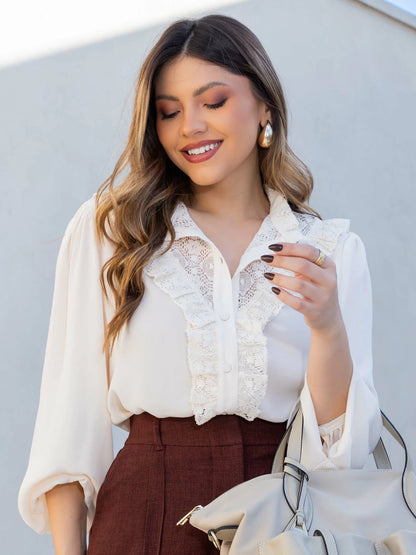 CAMISA LUZIA FAZZOLLI CHIFFON BEGE RENDA ANA