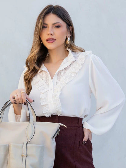 CAMISA LUZIA FAZZOLLI CHIFFON BEGE RENDA ANA