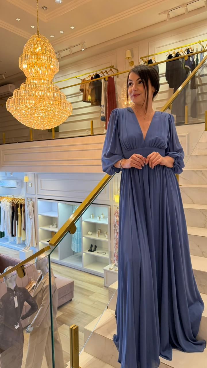 VESTIDO AVE RARA LONGO MIRIAN AZUL