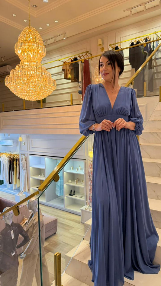 VESTIDO AVE RARA LONGO MIRIAN AZUL