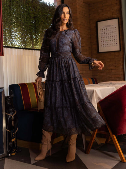 VESTIDO LUZIA FAZZOLLI CHIFFON C CINTO ESTAMPADO