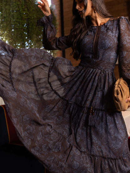 VESTIDO LUZIA FAZZOLLI CHIFFON C CINTO ESTAMPADO