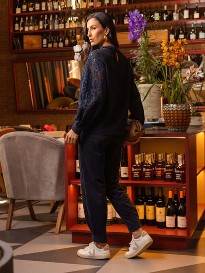 CONJUNTO LUZIA FAZZOLLI MOLETOM DET. RENDA MARINHO