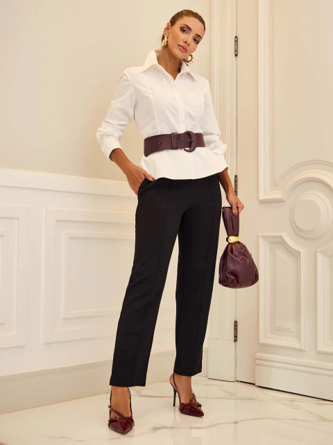 CALÇA LUZIA FAZZOLLI ALFAIA NERVURA PRETO